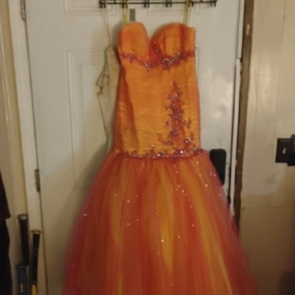 Strapless Orange and Red Gown